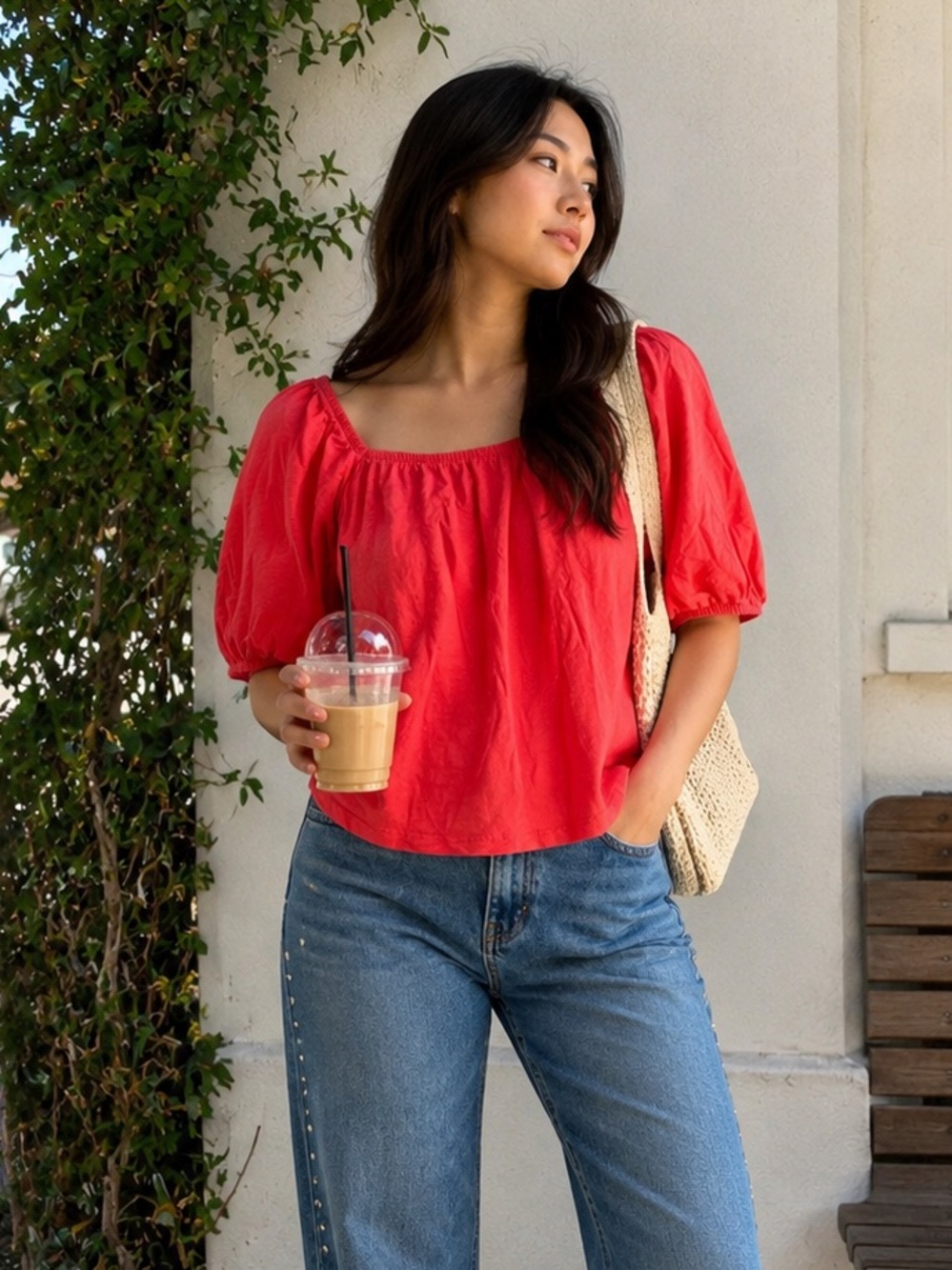 100% Cotton Old Navy Puff Sleeve Square Neck Top